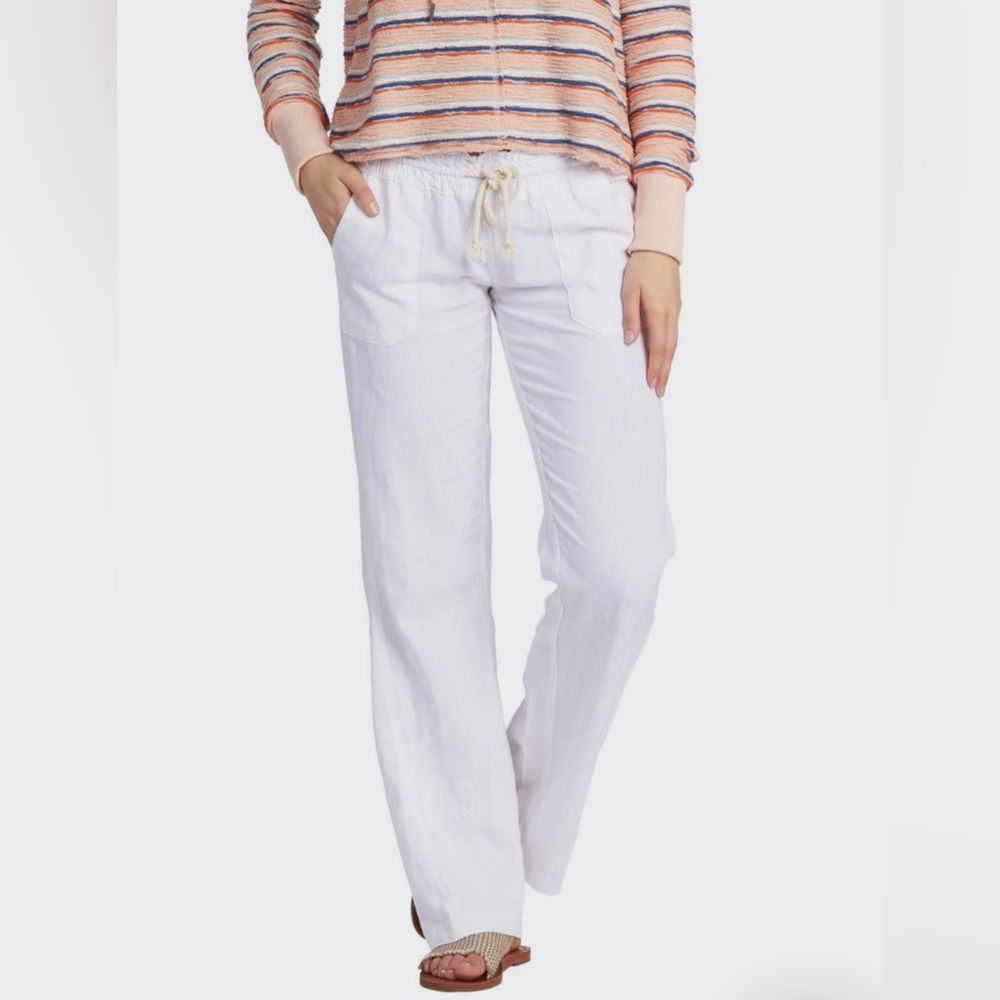Oceanside Flax Linen Roxy Flared Pants - White Medium